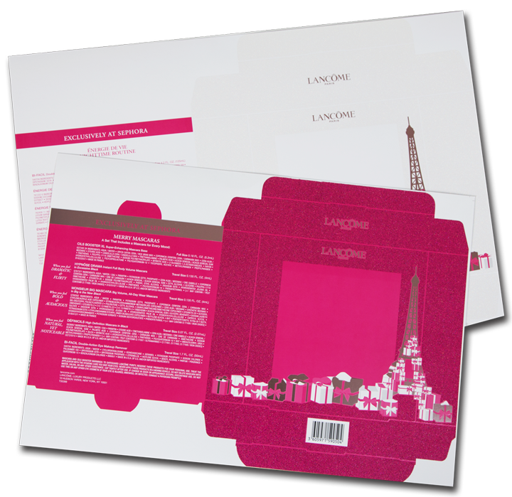 Cosmetics Holiday Packaging with Screen Printed Custom Glitter